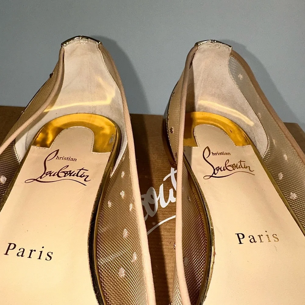 CHRISTIAN LOUBOUTIN Follies Strass Gold Crystal Pointed Toe Ballerina Flats 38 - Picture 11 of 16